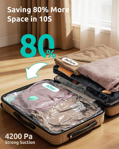 Vacuum Seal Storage Bags for Clothing Travel with Electric Pump, 12 Pack