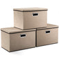 PRANDOM Large Collapsible Storage Bins with Lids [3-Pack] Linen/Cotton Blend Foldable Storage Boxes Organizer Containers Baskets Cube with Cover for Home Bedroom Closet Office Nursery(17.7x11.8x11.8)