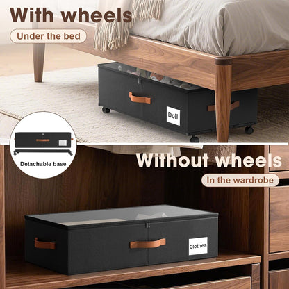 Eastherry Under Bed Storage Containers with Wheels, 9.5 inches Higher Underbed Shoes Blankets Clothes Toy Storage Drawers for College Dorms Bedrooms Nursery Rooms Organization, 2 Pack to be Assembled