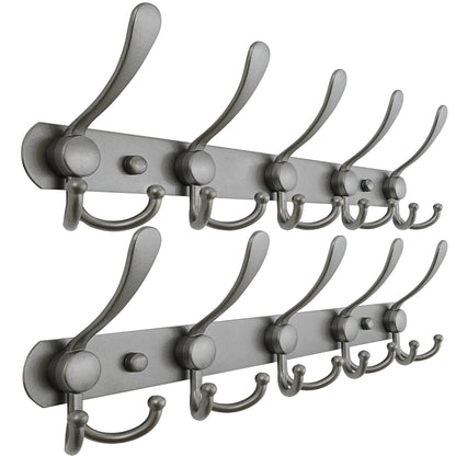 Dseap Coat Rack Wall Mounted - 5 Tri Hooks, Heavy Duty, Stainless Steel, Metal Coat Hook Rail for Coat Hat Towel Purse Robes Mudroom Bathroom Entryway (Black, 2 Packs)