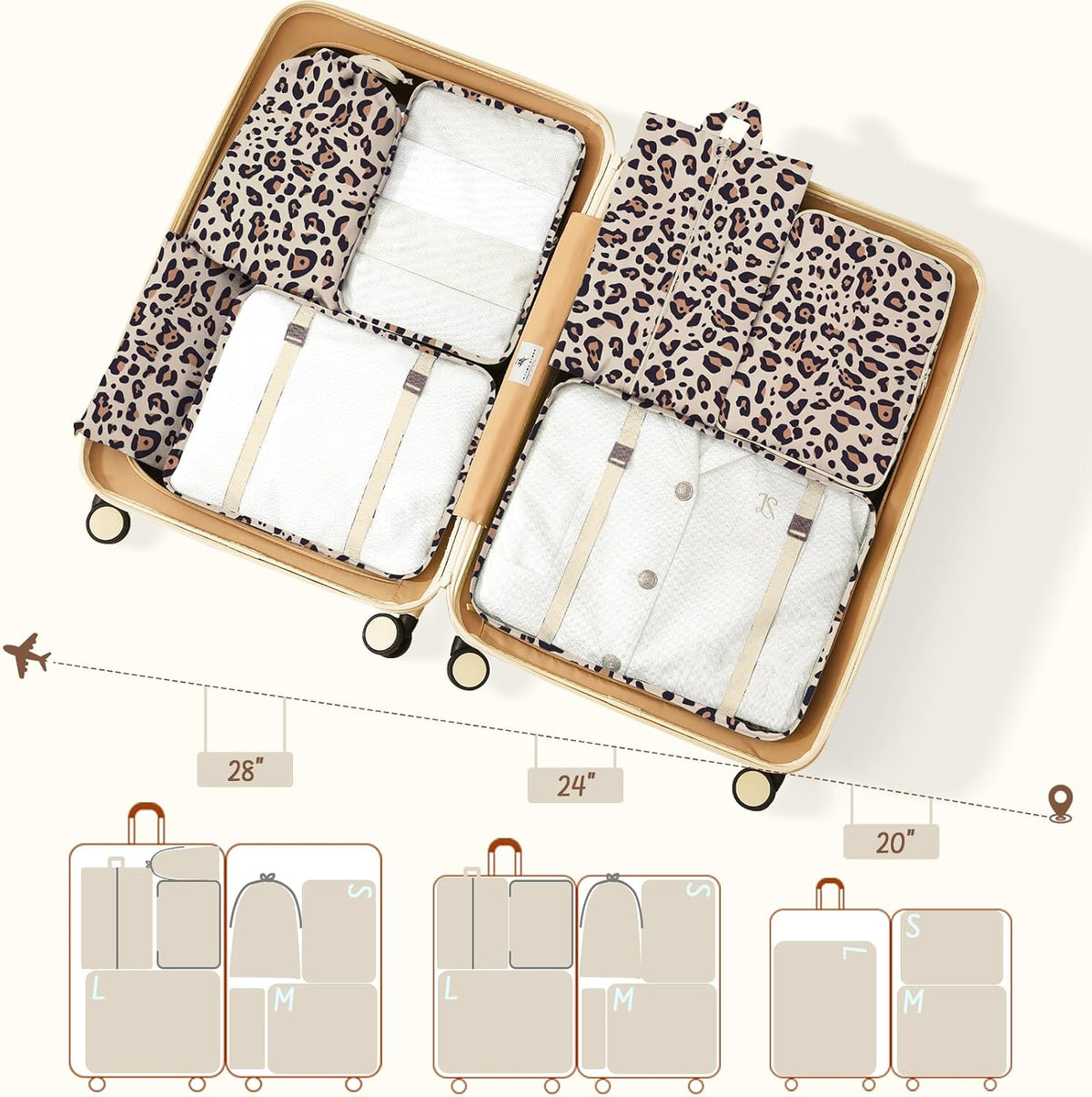 9 Set Packing Cubes for Travel Essentials - Lightweight Carry-On Luggage Organizer Bags with Shoe, Clothes & Laundry Bags for Airplane, Family & Business Travel, Leopard print
