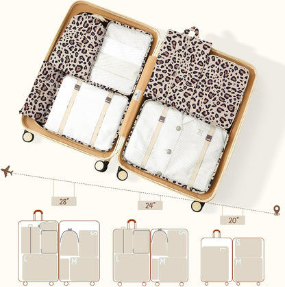 9 Set Packing Cubes for Travel Essentials - Lightweight Carry-On Luggage Organizer Bags with Shoe, Clothes & Laundry Bags for Airplane, Family & Business Travel, Leopard print