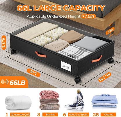 Ashwanth Under Bed Storage with Wheels, 2-Pack, XXL Large, Black
