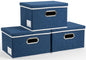 PRANDOM Large Collapsible Storage Bins with Lids [3-Pack] Linen/Cotton Blend Foldable Storage Boxes Organizer Containers Baskets Cube with Cover for Home Bedroom Closet Office Nursery(17.7x11.8x11.8)