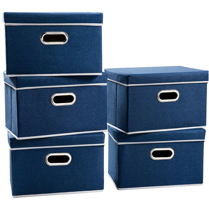 PRANDOM Large Collapsible Storage Bins with Lids [3-Pack] Linen/Cotton Blend Foldable Storage Boxes Organizer Containers Baskets Cube with Cover for Home Bedroom Closet Office Nursery(17.7x11.8x11.8)