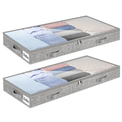 Under Bed Storage Container Bins 2 Pack, 4 Inch Thin Low Profile Underbed Clothes Storage Organizer for Dorm & Home, Use for Blanket and Toy Storage Box W/ Sturdy Bottom/Sides, Foldable Thick Fabric