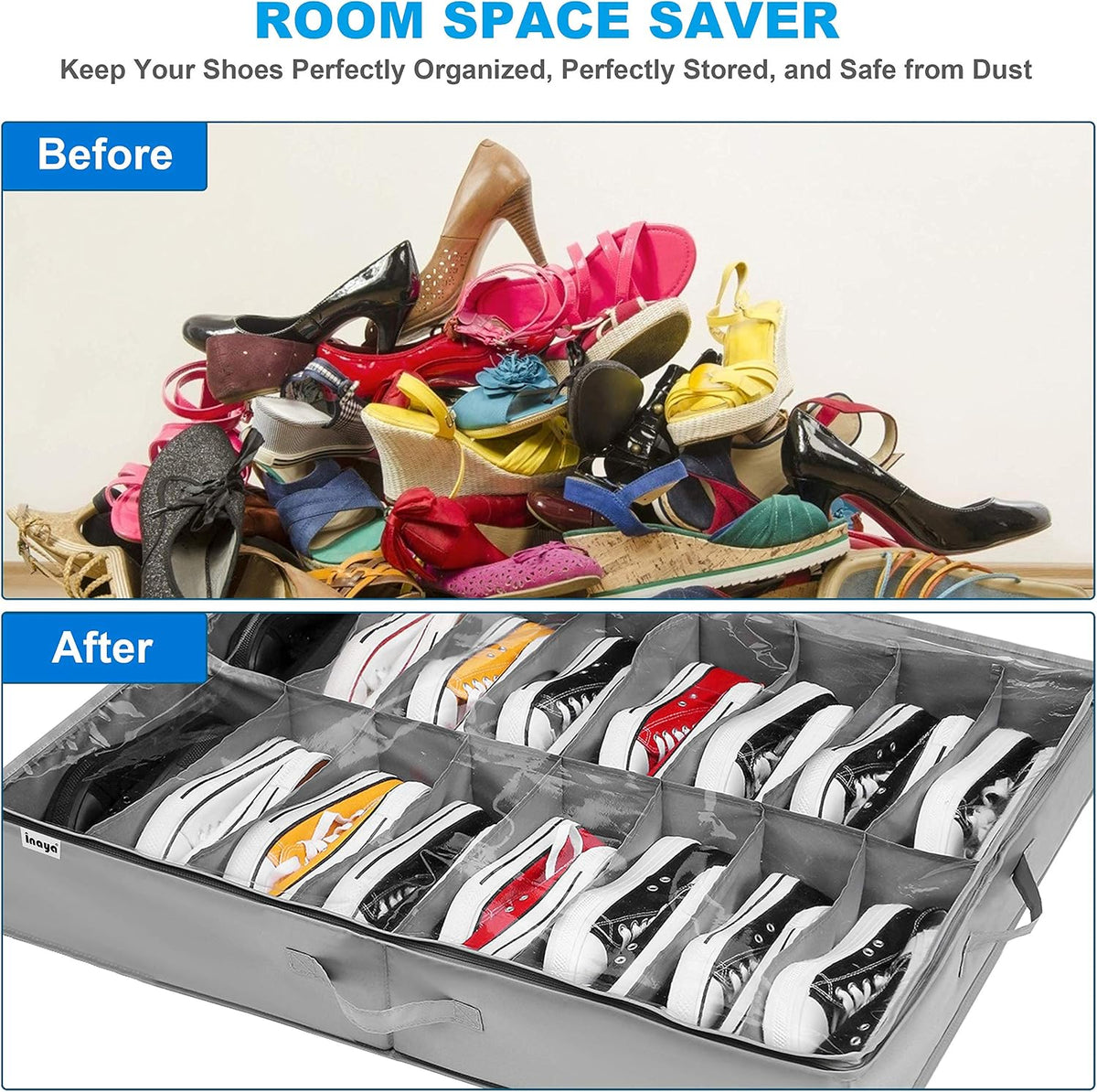 INAYA Under Bed Shoe Storage Organizer Set of 2, Fits up to 32 Pairs