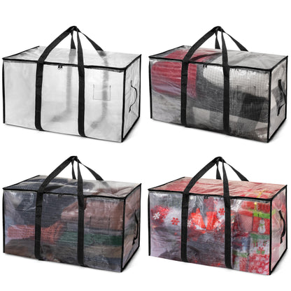 ClearSpace Heavy Duty Moving Bags - Water Resistant Storage Bags with Backpack Straps, Zippers and Handles - Large Moving Boxes for College Dorm, Travel, Closet Organization - 6 Pack, Clear