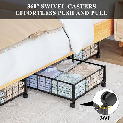 Hleelomi Under Bed Storage with Wheels, 360° Rotating, No-Assembly Underbed Storage Containers, 2PACK