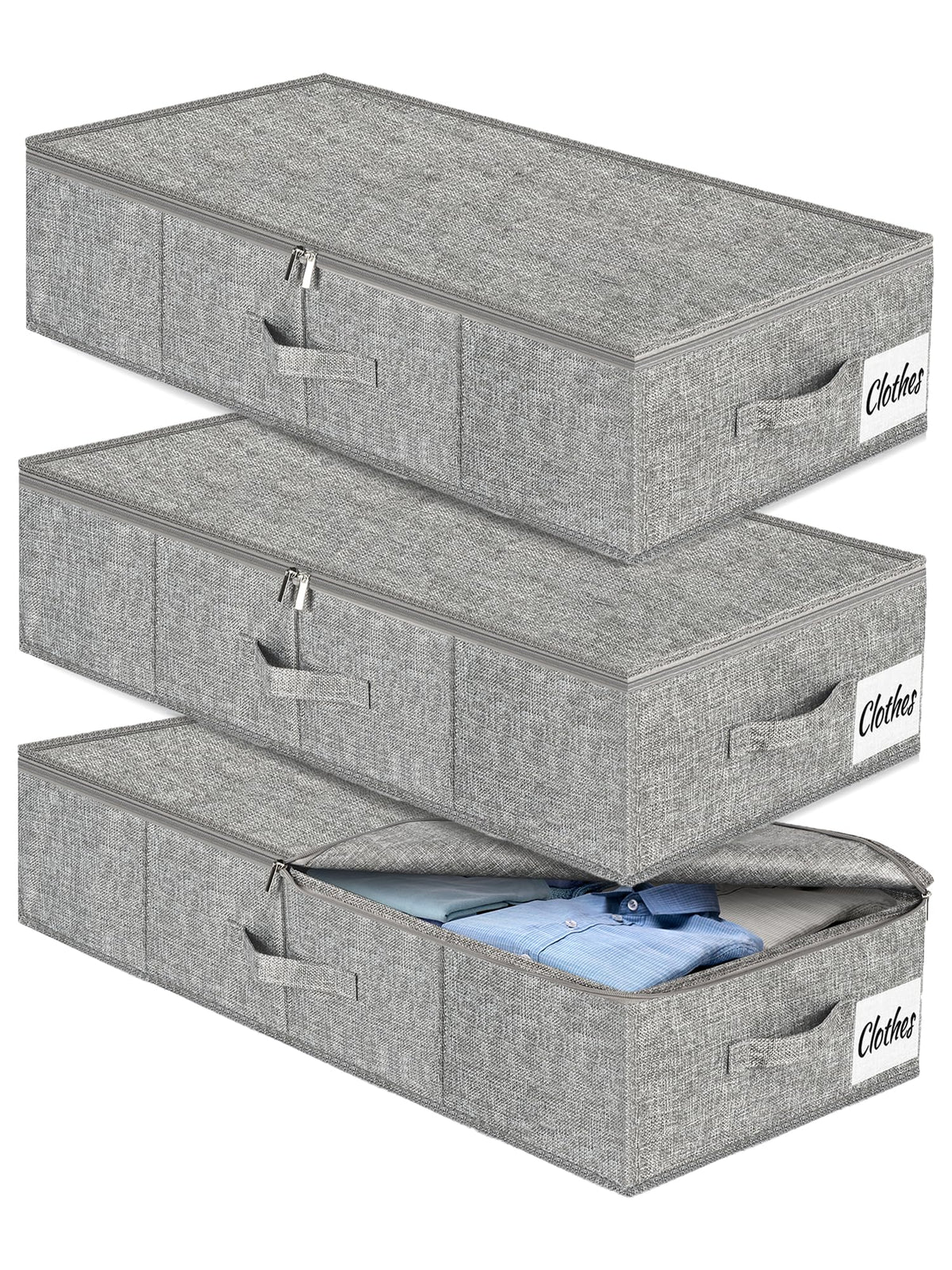 Under Bed Storage Container Bins 2 Pack, 4.5 Inch Slim Low Profile Underbed Clothes Storage Organizer for Dorm & Home, Use for Blanket and Toy Storage Box W/ Sturdy Bottom/Sides, Foldable Thick Fabric