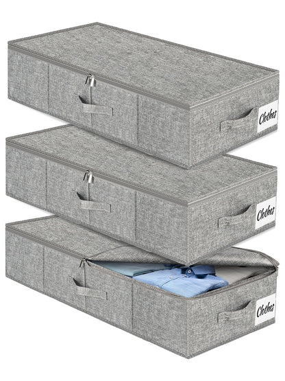 Under Bed Storage Container Bins 2 Pack, 4 Inch Thin Low Profile Underbed Clothes Storage Organizer for Dorm & Home, Use for Blanket and Toy Storage Box W/ Sturdy Bottom/Sides, Foldable Thick Fabric