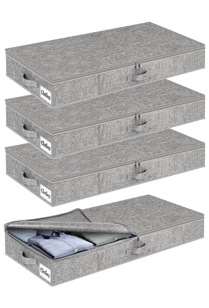 Under Bed Storage Container Bins 2 Pack, 4.5 Inch Slim Low Profile Underbed Clothes Storage Organizer for Dorm & Home, Use for Blanket and Toy Storage Box W/ Sturdy Bottom/Sides, Foldable Thick Fabric