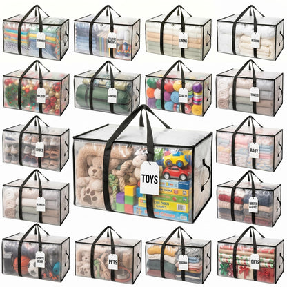 ClearSpace Heavy Duty Moving Bags - Water Resistant Storage Bags with Backpack Straps, Zippers and Handles - Large Moving Boxes for College Dorm, Travel, Closet Organization - 6 Pack, Clear