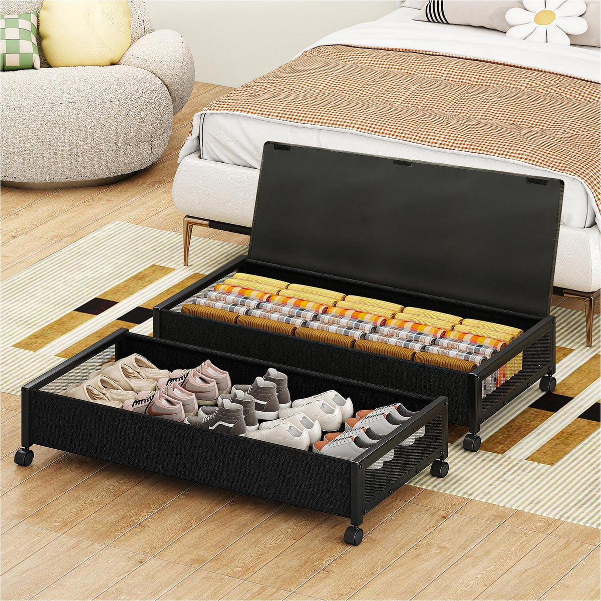 Fokyfok 2Pack Under Bed Storage Containers,12 inch Height,31 inch Long
