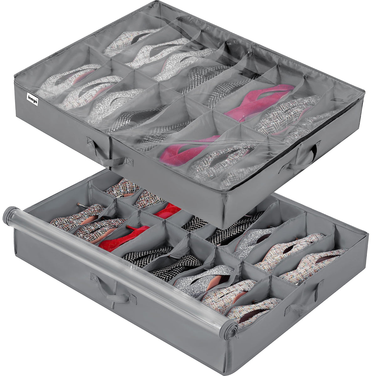 INAYA Under Bed Shoe Storage Organizer Set of 2, Fits up to 32 Pairs