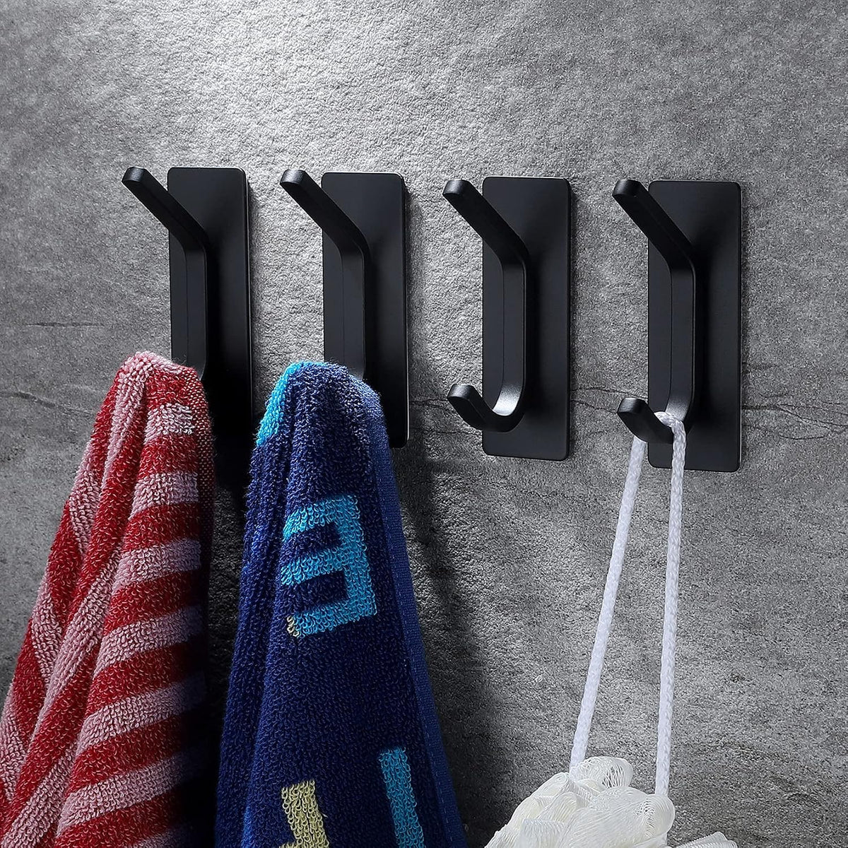YIGII Towel Hook/Adhesive Hooks - Black Wall Hooks Stick for Bathroom and Kitchen Heavy Duty Hooks 4-Pack, Stainless Steel