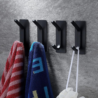 YIGII Towel Hook/Adhesive Hooks - Black Wall Hooks Stick for Bathroom and Kitchen Heavy Duty Hooks 4-Pack, Stainless Steel