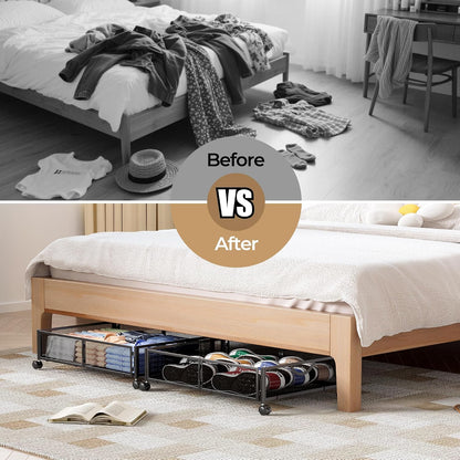 Yecaye Under Bed Storage with Wheels, 2 Pack Under Bed Shoe Storage, Black