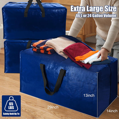 Cosy Family 8 Pack Heavy Duty Extra Large Moving Bags with Backpack Straps - Strong Handles & Zippers, Storage Totes For Space Saving, Fold Flat, Alternative to Moving Box (Set of 8, Blue)