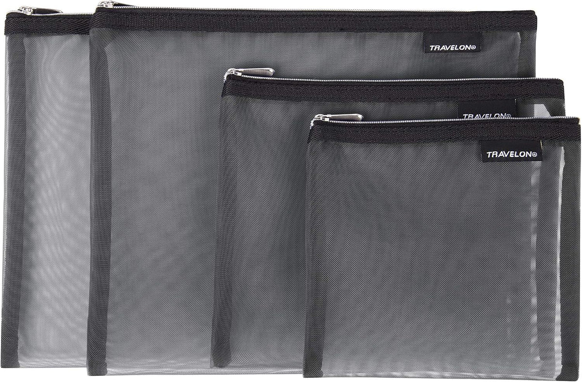 Travelon Set of 4 Mesh Pouches, Gray, 9.5 x 12.75 x 0.5