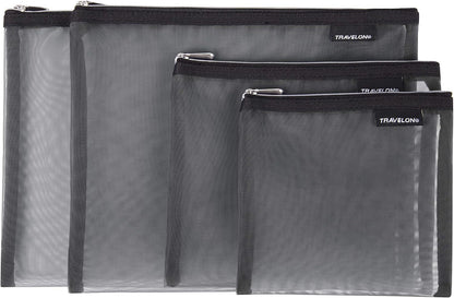 Travelon Set of 4 Mesh Pouches, Gray, 9.5 x 12.75 x 0.5