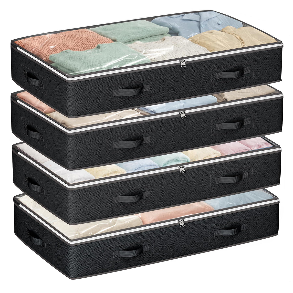 Budding Joy 95L Under Bed Storage Containers, 6 Pack Storage Bins, Grey