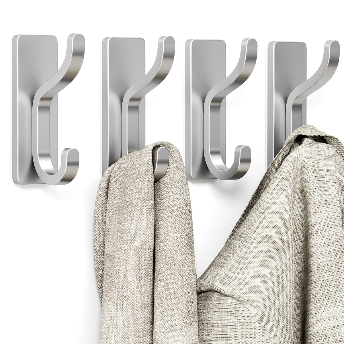 Adhesive Wall Hooks for Towel/Coat,13Lb Strong Stick-On Hooks, Gold 4 Pack