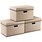 PRANDOM Large Collapsible Storage Bins with Lids [3-Pack] Linen/Cotton Blend Foldable Storage Boxes Organizer Containers Baskets Cube with Cover for Home Bedroom Closet Office Nursery(17.7x11.8x11.8)