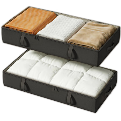 Vailando Side-Supported Under Bed Storage Containers, 6 Inches Tall 60L Underbed Storage Bins with Sturdy Handles and Sidewalls, Closet Organizer for Clothes, Blankets, Seasonal Items, Beige, 2-Pack