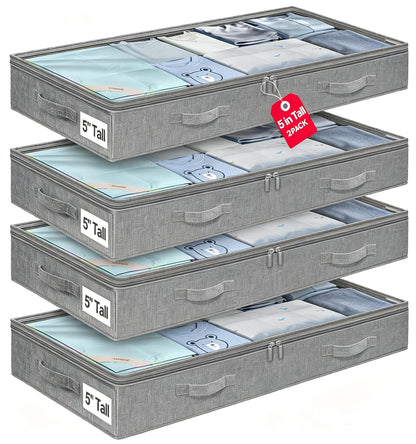 punemi 3 inch High Soft Low Profile Under Bed Storage Bins, 2 Pack, Grey