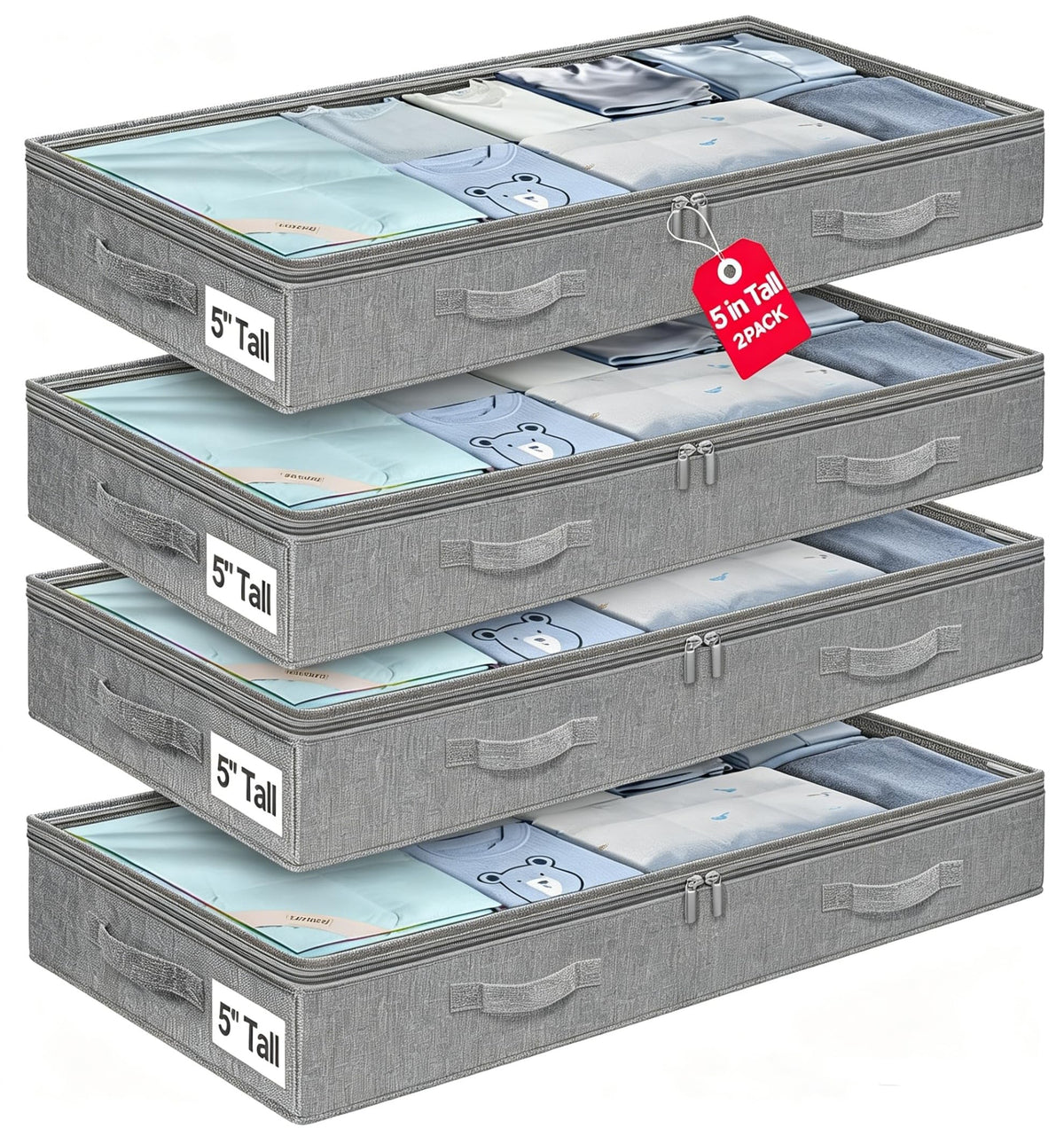 punemi 6 in Tall Under Bed Storage Containers with Lids, 2 Pack, Grey
