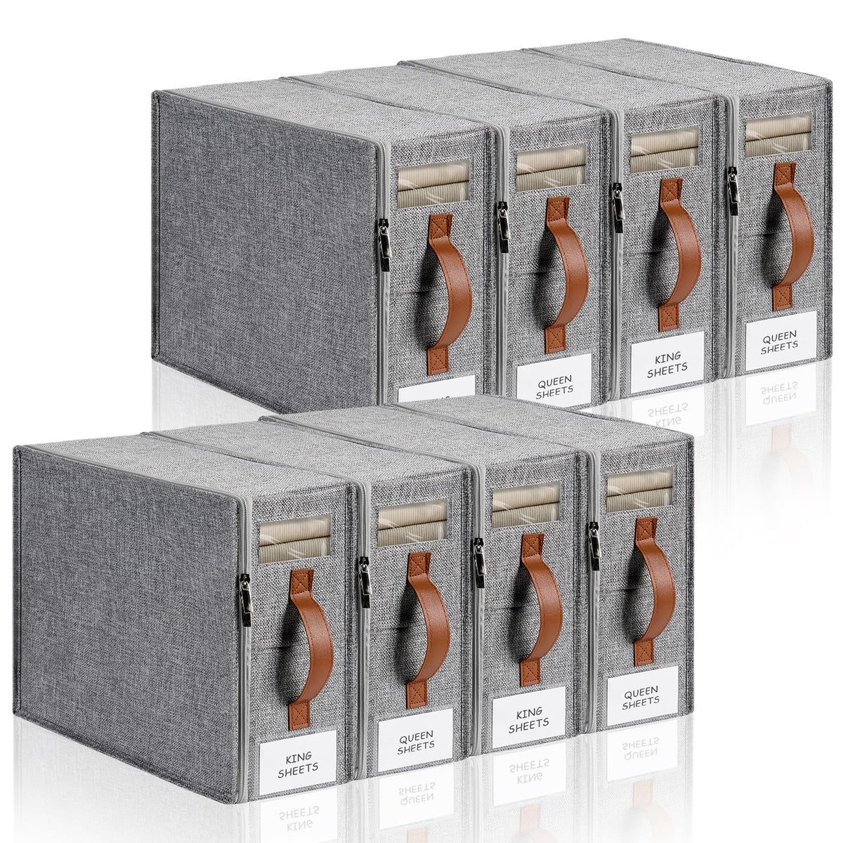 Bed Sheet Organizer 4 Pack - No Insects Entry Sheet Organizers and Storage with Zipper, Label, Handle, Window, Linen Closet Organizers and Storage for Sheet Set, Clothing, Duvet Covers, Blanket