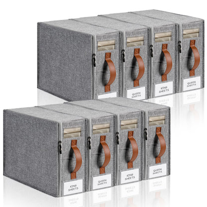 Bed Sheet Organizer 4 Pack - No Insects Entry Sheet Organizers and Storage with Zipper, Label, Handle, Window, Linen Closet Organizers and Storage for Sheet Set, Clothing, Duvet Covers, Blanket
