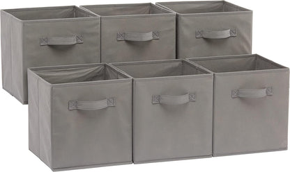 Amazon Basics Collapsible Fabric Storage Cubes Organizer with Handles, Sturdy Storage Bins for Organization, 10.5" x 10.5" x 11", Beige, 6-Pack