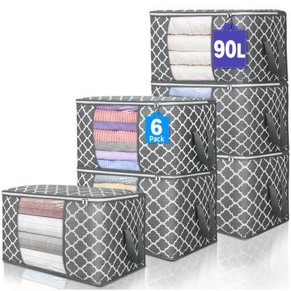 90L Large Storage Bags, 6 Pack Clothes Storage Bins Closet Organizers