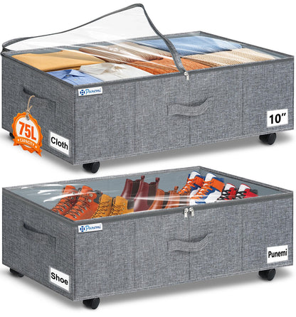 punemi 6.7 in Tall Sturdy Under Bed Storage Containers with Lid, 2Pack,Gray