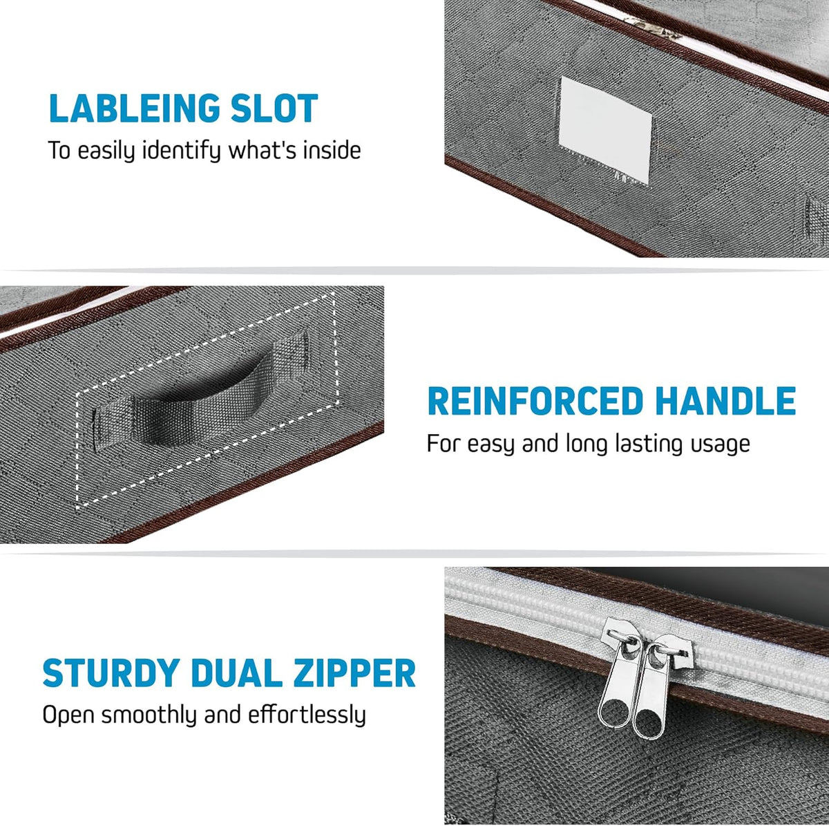 ZOBER Under Bed Storage Bags, Underbed Storage Containers, Gray, 90L 4-Pack