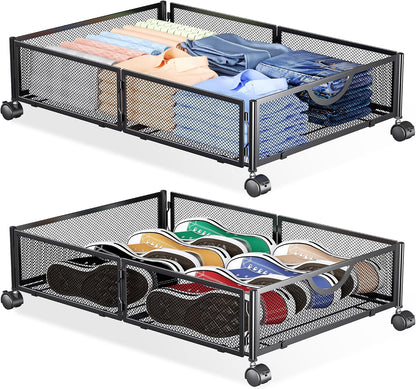 Yecaye Under Bed Storage with Wheels, 2 Pack Under Bed Shoe Storage, Black