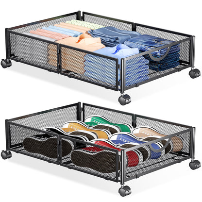 Yecaye Under Bed Storage with Wheels, 2 Pack Under Bed Shoe Storage, Black