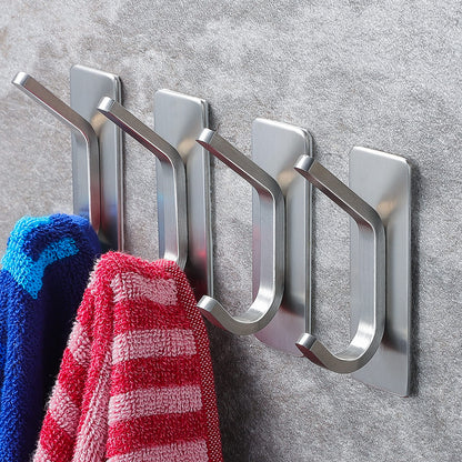 YIGII Towel Hook/Adhesive Hooks - Black Wall Hooks Stick for Bathroom and Kitchen Heavy Duty Hooks 4-Pack, Stainless Steel